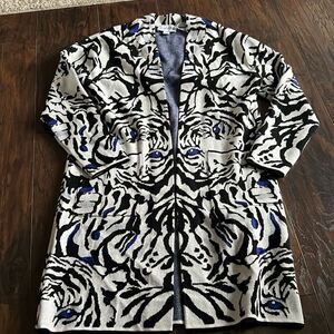 Joseph Ribkoff womens White Tiger print long line cardigan cover up Size Medium